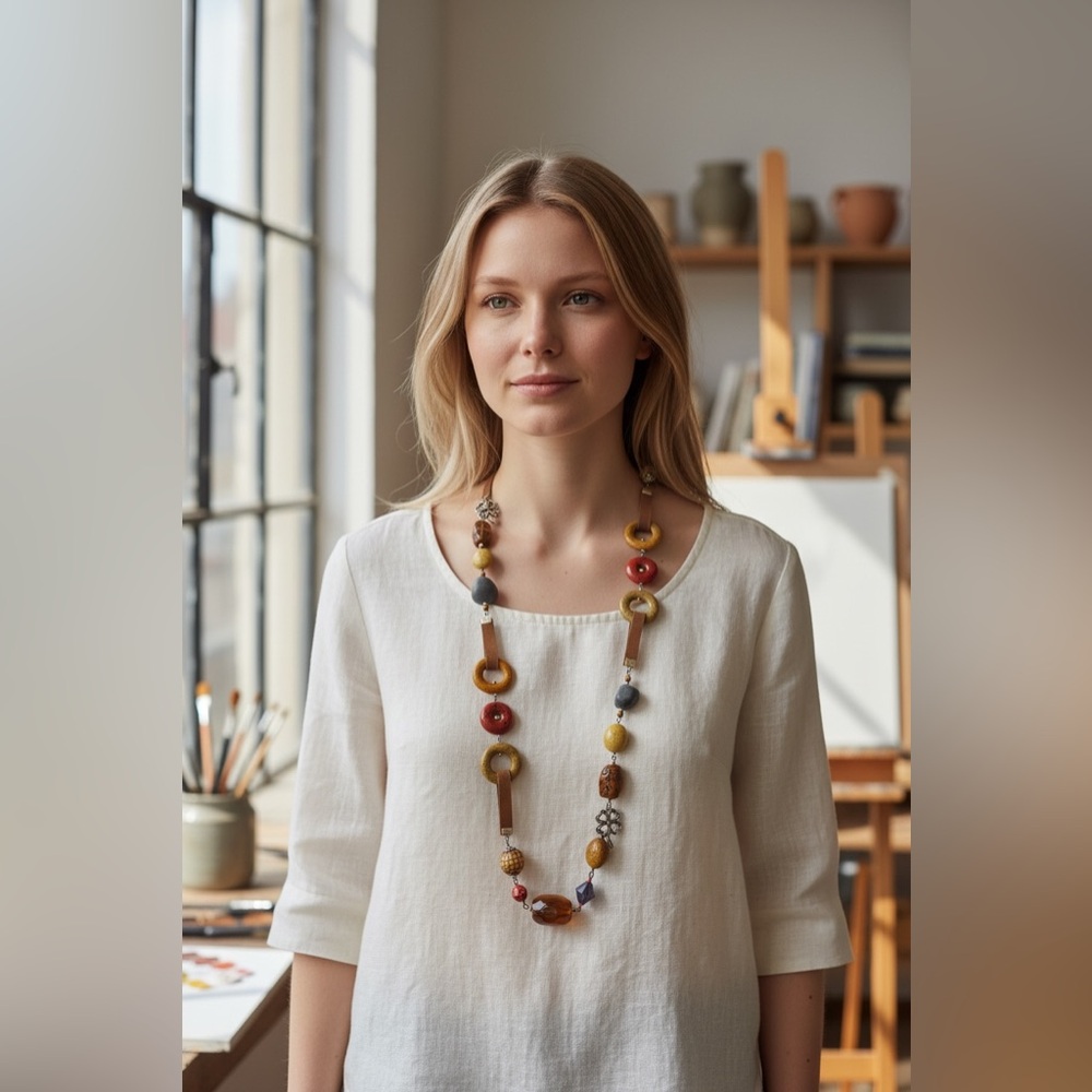 Treska Multicolor Beaded Necklace with Floral Accents